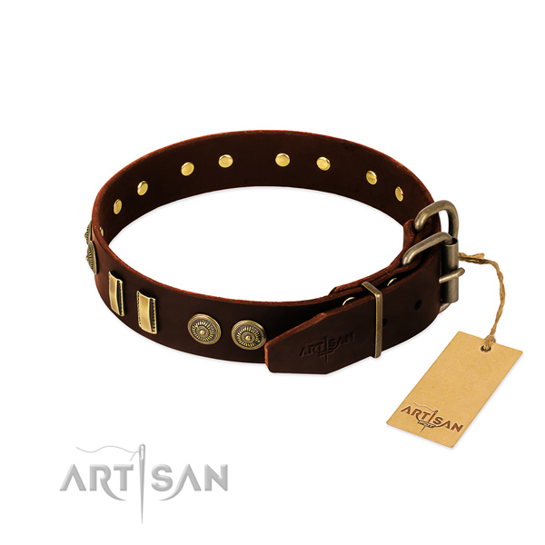 Corrosion proof buckle on genuine leather dog collar for your canine
