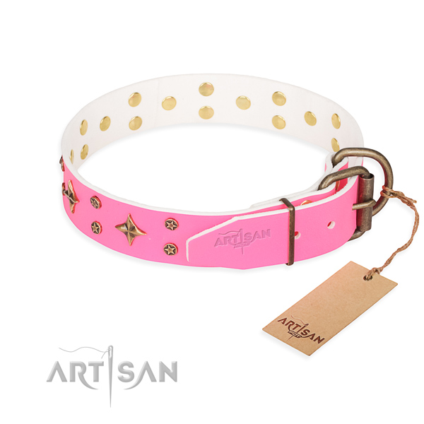 Basic training decorated dog collar of best quality full grain genuine leather