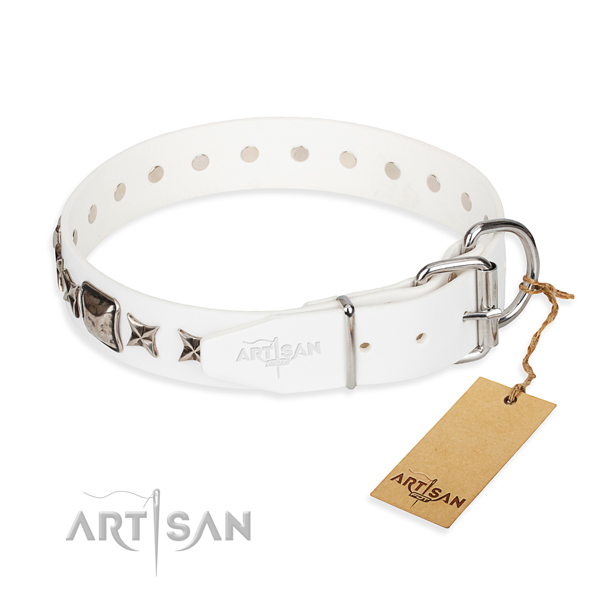 Strong embellished dog collar of leather