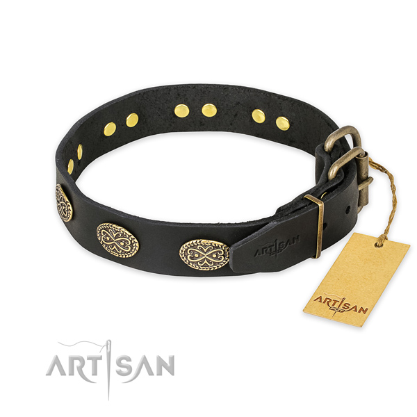 Corrosion proof buckle on leather collar for your lovely doggie