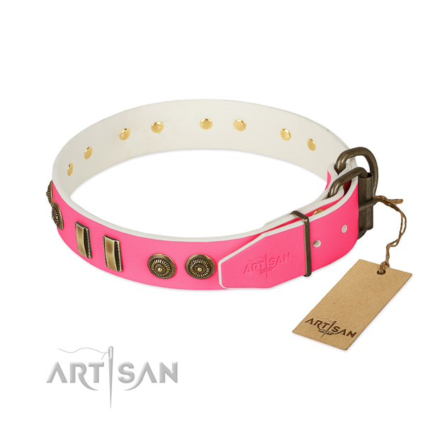 Reliable buckle on full grain genuine leather dog collar for your doggie
