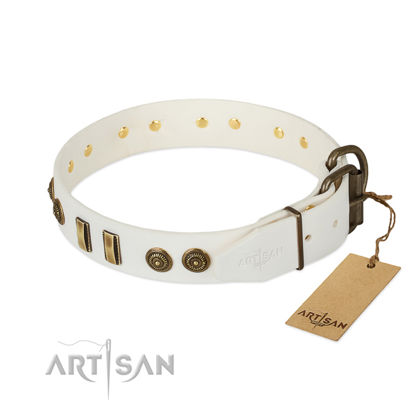 Reliable hardware on full grain leather dog collar for your four-legged friend