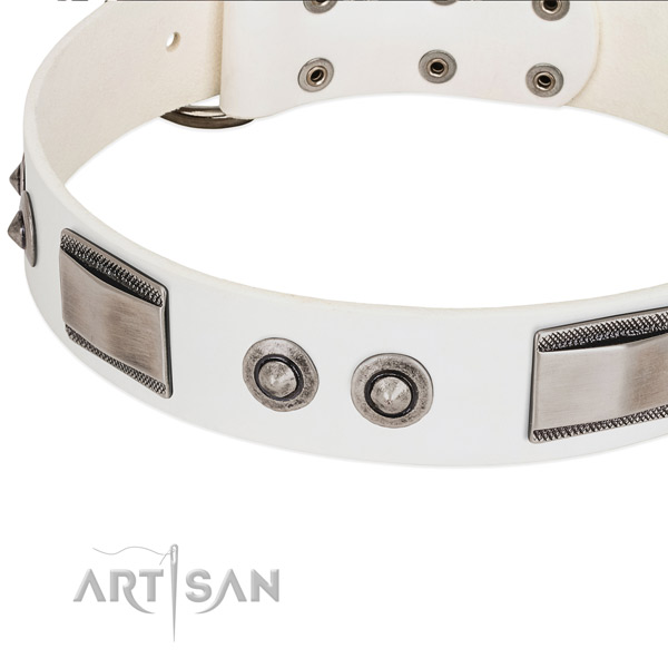 Trendy dog collar of full grain leather with studs