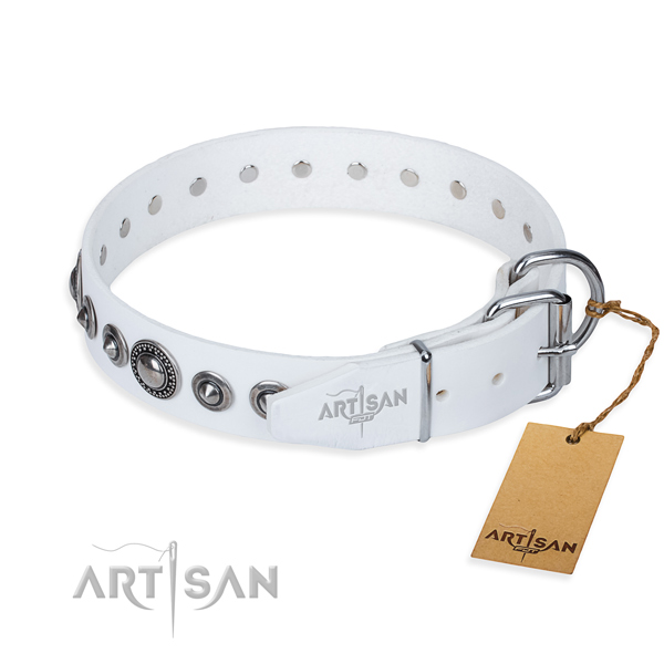 Full grain leather dog collar made of top rate material with corrosion proof embellishments
