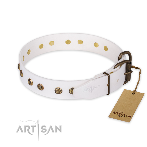 Strong fittings on leather collar for your attractive four-legged friend