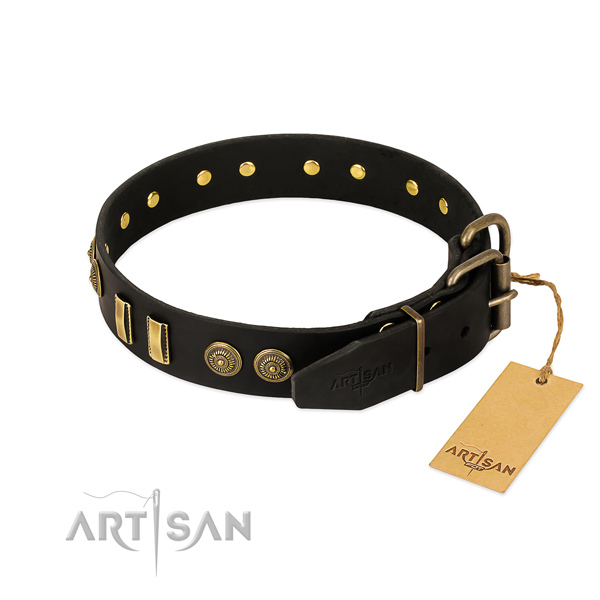 Strong fittings on genuine leather dog collar for your four-legged friend