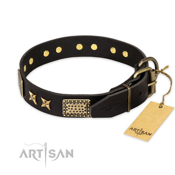 Corrosion resistant buckle on genuine leather collar for your beautiful doggie