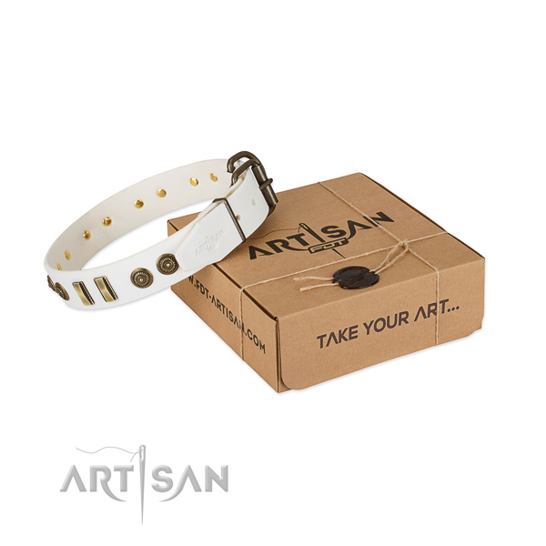 Durable decorations on leather dog collar for your four-legged friend