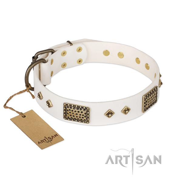 Stylish design full grain genuine leather dog collar for fancy walking
