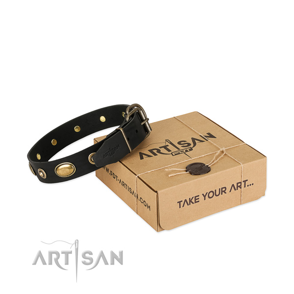 Corrosion resistant decorations on genuine leather dog collar for your four-legged friend