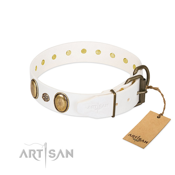 Easy wearing flexible full grain natural leather dog collar