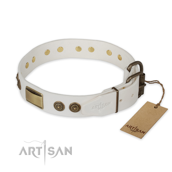 Corrosion proof fittings on full grain genuine leather collar for basic training your doggie