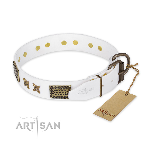 Strong hardware on full grain genuine leather collar for your lovely canine