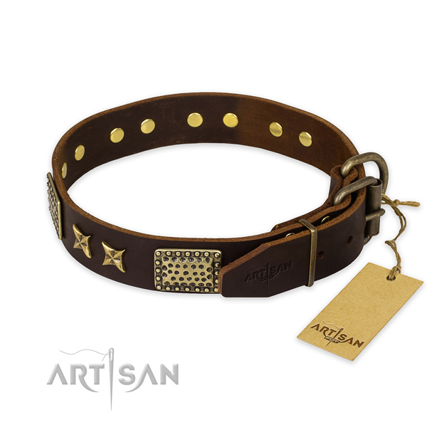 Strong D-ring on leather collar for your impressive dog