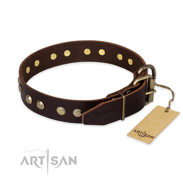 Rust resistant hardware on full grain natural leather collar for your handsome canine