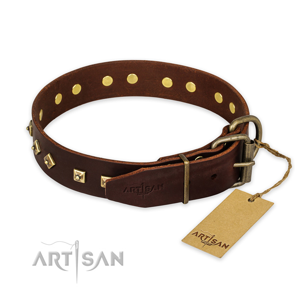 Reliable hardware on genuine leather collar for walking your doggie