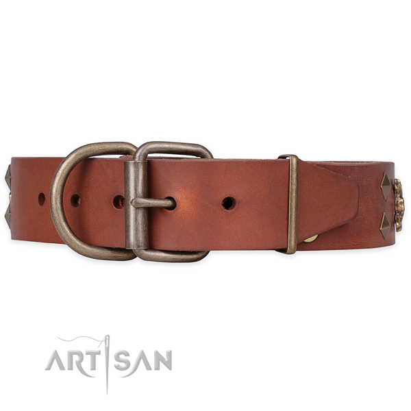 Easy wearing embellished dog collar of finest quality genuine leather