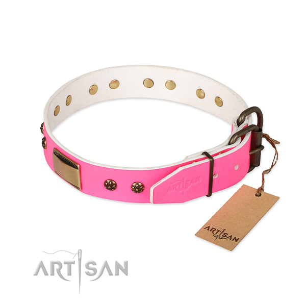Genuine leather dog collar with strong buckle and studs