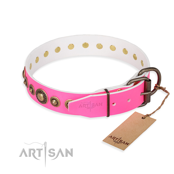 Strong full grain genuine leather dog collar handcrafted for handy use