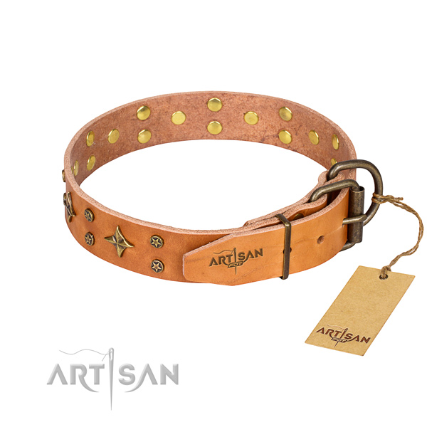 Handy use studded dog collar of finest quality leather