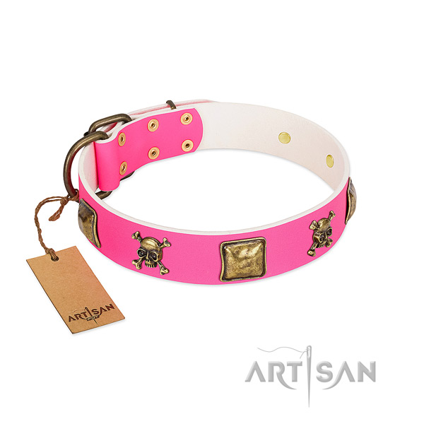 Genuine leather dog collar with durable buckle for comfy wearing