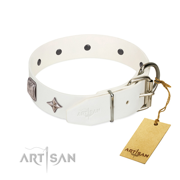 Quality natural leather dog collar with remarkable decorations