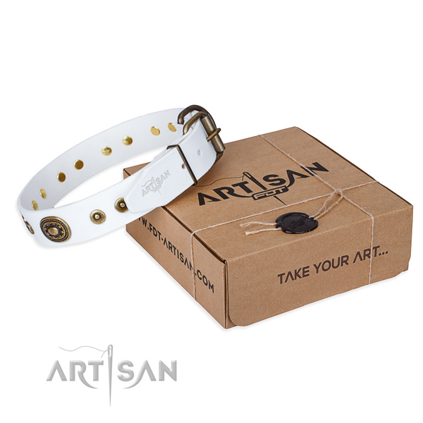 Full grain leather dog collar made of top notch material with rust resistant D-ring