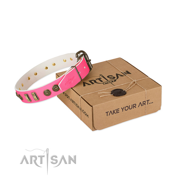Durable decorations on natural leather dog collar for your dog