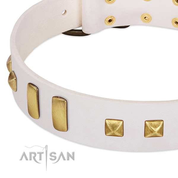 Soft full grain genuine leather dog collar with adornments for easy wearing