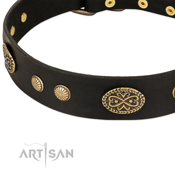 Reliable hardware on full grain genuine leather dog collar for your canine