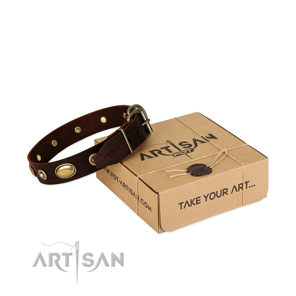 Rust resistant fittings on full grain genuine leather dog collar for your four-legged friend
