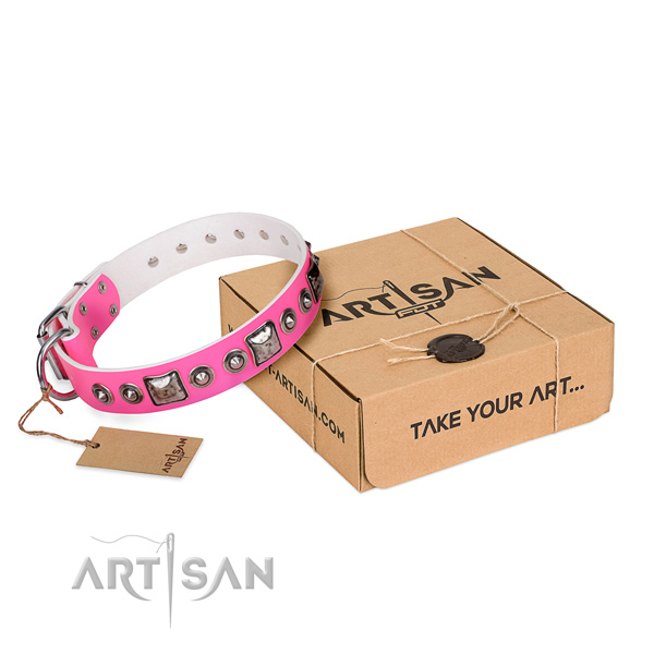 Top notch leather dog collar made for comfortable wearing