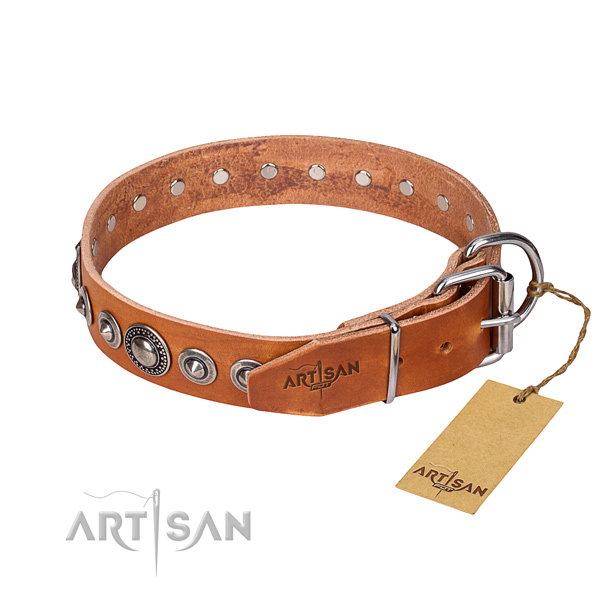 Full grain natural leather dog collar made of top rate material with rust resistant studs