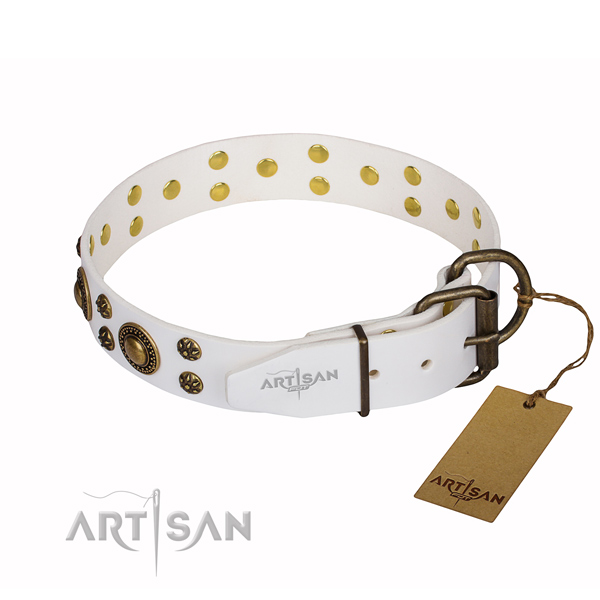 Basic training decorated dog collar of fine quality genuine leather