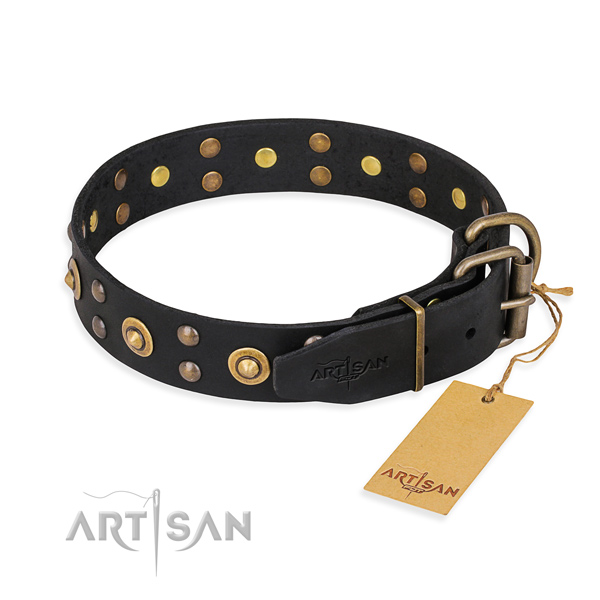 Reliable D-ring on genuine leather collar for your handsome pet