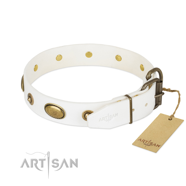 Corrosion resistant fittings on full grain genuine leather dog collar for your four-legged friend