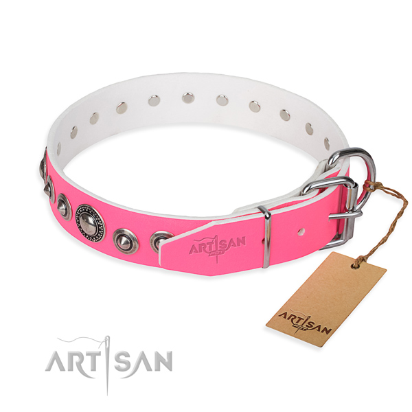 Leather dog collar made of quality material with durable studs