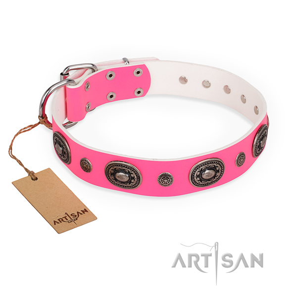 Gentle to touch full grain natural leather dog collar handcrafted for handy use