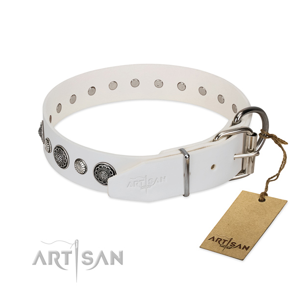 Top rate Full grain natural leather dog collar with rust-proof hardware