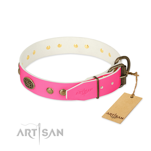 Corrosion proof fittings on genuine leather dog collar for your doggie