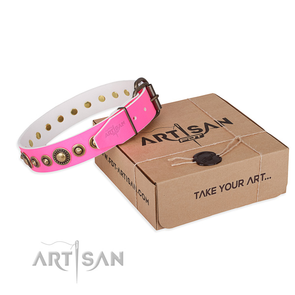 Gentle to touch full grain natural leather dog collar handmade for easy wearing