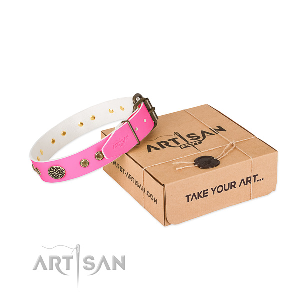 Corrosion resistant studs on full grain genuine leather dog collar for your pet