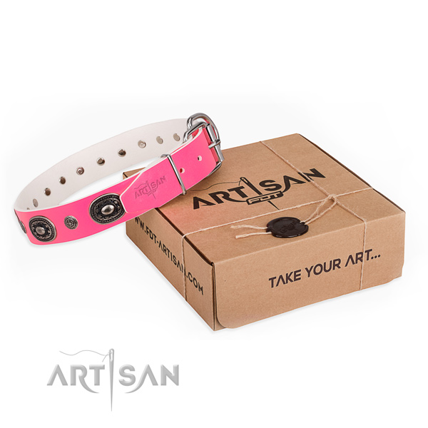 Reliable full grain genuine leather dog collar handmade for handy use