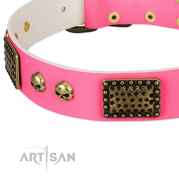 Rust resistant D-ring on full grain natural leather dog collar for your pet