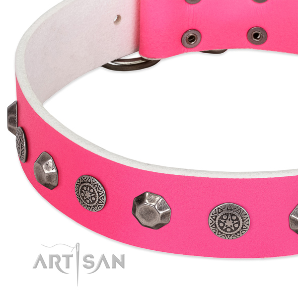 Impressive full grain genuine leather collar for your dog walking