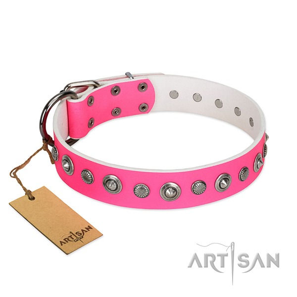 Best quality full grain natural leather dog collar with awesome decorations