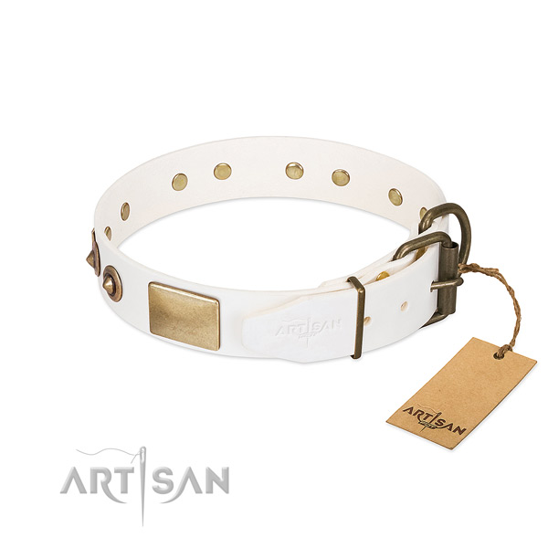 Corrosion resistant hardware on natural genuine leather dog collar for your dog