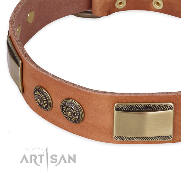Convenient full grain genuine leather collar for your stylish four-legged friend