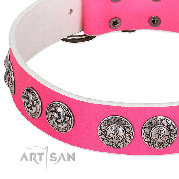 Designer genuine leather dog collar for comfy wearing