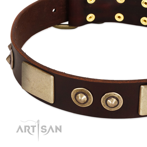 Strong traditional buckle on full grain natural leather dog collar for your doggie